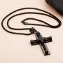 YL Mens Cross Necklace 316L Stainless Steel Bigger Jesus Christ Pendant White/Gold/Black Rolo Chain Jewelry