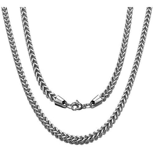 Jewelry Kingdom 1 Chain Necklace for Men and Women 3MM 6MM Polish Stainless Steel Wheat Curb Link Foxtail Chain for Pendants 20inches 24inches