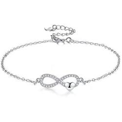 APHILUC Women 925 Sterling Silver Infinity Bracelet Endless Love Heart Adjustable Bracelet for Women Girls Jewelry Gifts