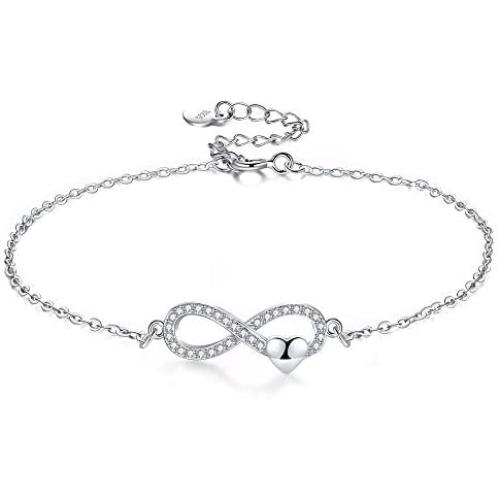 APHILUC Women 925 Sterling Silver Infinity Bracelet Endless Love Heart Adjustable Bracelet for Women Girls Jewelry Gifts