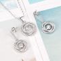 BriLove Women 925 Sterling Silver Dancing CZ Round Spiral Swirl Pendant Necklace Dangle Earrings Set Clear