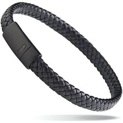 LUXAR Men’s Genuine Interwoven Black Leather Braided Bracelet | Brushed Black/Brushed Stainless Steel Magnetic Clasp | Male Jewelry