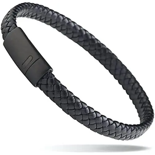 LUXAR Men’s Genuine Interwoven Black Leather Braided Bracelet | Brushed Black/Brushed Stainless Steel Magnetic Clasp | Male Jewelry LUXAR Men’s Genuine Interwoven Black Leather Braided Bracelet | Brushed Black/Brushed Stainless Steel Magnetic Clasp | Male Jewelry