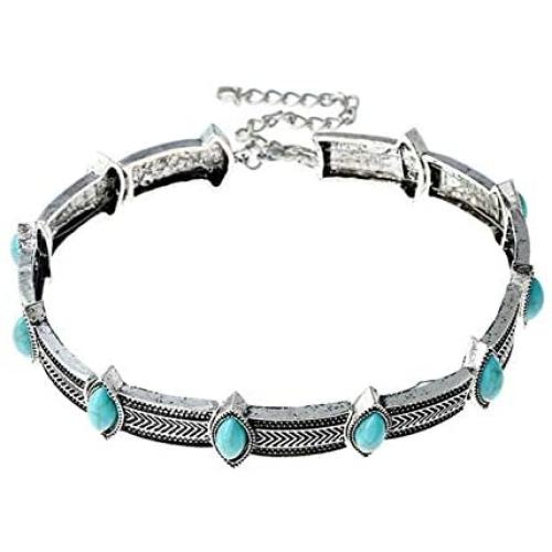 Olbye Turquoise Necklace Silver Short Necklace Choker Personalize Boho Necklace Jewelry for Women and Girls
