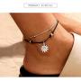 JUESJ Vintage Double Layers Anklets for Women Sun Sunflower Elephant Ancient Silver Alloy Pendant Rope Chain Beach Summer Foot Ankle Jewelry (Sunlight)