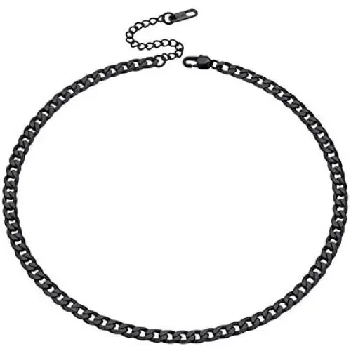 Bandmax 316L Stainless Steel Heavy Men Curb Cuban Link Necklace Jewelry 4mm/6mm/9mm Boys Male Long Punk Biker Flat Miami Chain Necklace 14'' 18'' 20'' 22'' 24'' 26'' 28'' 30'',18K Gold/Black(Brand Box)