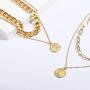 Set of 2 Dainty Gold Layered Necklace | Chunky Link Coin Pendant Necklace for Women Girls
