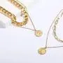 Set of 2 Dainty Gold Layered Necklace | Chunky Link Coin Pendant Necklace for Women Girls