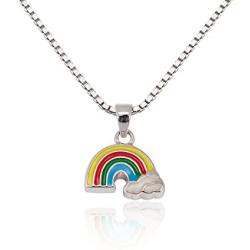 SUVANI Childrens 925 Sterling Silver Colorful Rainbow Cloud Pendant Necklace 13-15 inches s