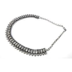 Necklace Choker Oxidized Indian Jewelry Tiny Heart Beads 14 Inch Antique Silver Necklace Women