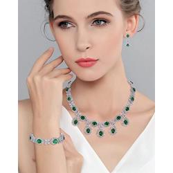 EVER FAITH Silver-Tone CZ Floral Leaves Water Drop Necklace Earrings Bracelet Set