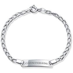 Thin ID Identification Bracelet Curb Cuban Link Engravable Name Plate 925 Silver Sterling Small Wrist 6 Inch Personalize