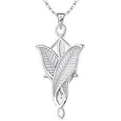 JO WISDOM Arwen Evenstar Necklace,925 Sterling Silver Lord of The Ring Hobbit Pendant Necklace with 5A Cubic Zirconia,Elvish Jewelry for Women
