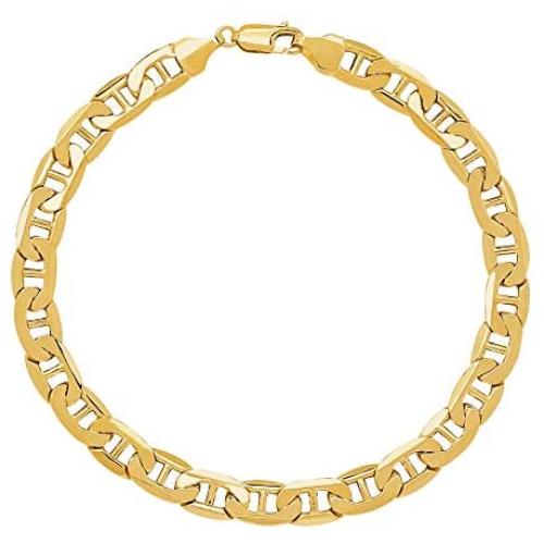 GM Jewelry 18K Real Gold Plated Flat Marina/Mariner Link Bracelet 8 5mm Unisex Men Women Teens