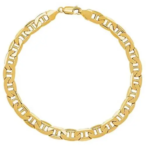 GM Jewelry 18K Real Gold Plated Flat Marina/Mariner Link Bracelet 8 5mm Unisex Men Women Teens GM Jewelry 18K Real Gold Plated Flat Marina/Mariner Link Bracelet 8 5mm Unisex Men Women Teens