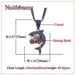 Nsitbbuery Hip Hop Night Club Bar Zircon Boxing Shark Pendant Stainless Steel Chain Necklace