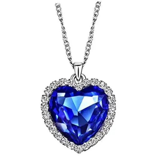 NEOGLORY Blue Crystals Heart Love Shaped Necklaces Jewelry, Heart of The Ocean Necklace from Titanic Crystal Pendant for Women Gift 18+2inch NEOGLORY Blue Crystals Heart Love Shaped Necklaces Jewelry, Heart of The Ocean Necklace from Titanic Crystal Pendant for Women Gift 18+2inch