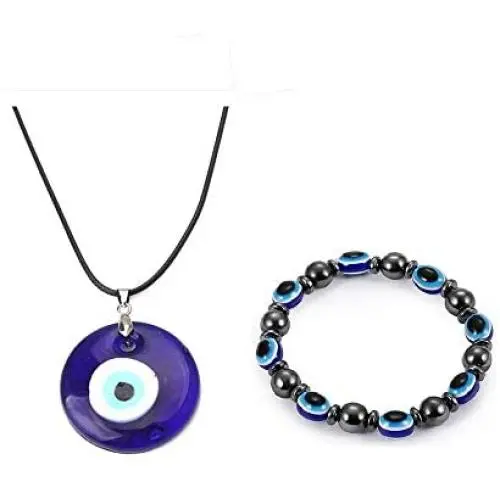 Caiyao Evil Eye Pendant Necklace Glass Leather Rope Chain Turkish Protact Lucky Necklace for Women Men Caiyao Evil Eye Pendant Necklace Glass Leather Rope Chain Turkish Protact Lucky Necklace for Women Men