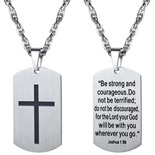 PROSTEEL Stainless Steel Cross Jewelry, Mens Womens Jewelry, Dog Tags Pendant, Military Tag with Words, Inspirational Necklace