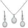 Lavencious 925 Sterling Silver Necklaces and Earrings Jewelry Set for Women, Round/Oval White Opal/Clear Cubic Zirconia CZ Stones with Italian Box Chain