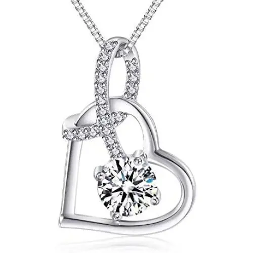 Heart Necklace - 14k White Gold Plated Love Necklace 5A Cubic Zirconia - Heart Pendant Necklace - Jewelry Gifts Necklaces for women