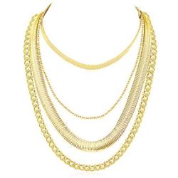 RnBLM JEWELRY 3-4 Pcs 14K Gold Plated Layered Necklaces for Women Minimalist Dainty Link Choker Chain Necklaces Set