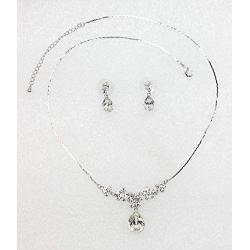 Faship Gorgeous Rhinestone Crystal Floral Necklace Earrings Set