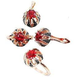 VPKJewelry Womens Russian Real 925 Sterling Silver set Rose 14k Gold Plated Earrings Ring Pendant Diamonique Black CZ Valentines best Gifts