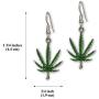 Marijuana Weed Pot Leaf Dangle Earrings Green Enamel on Pewter