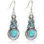 coadipress Ethnic Bohemian Tibetan Alloy Earrings and Necklace Set for Women Girls Vintage Water Teardrop Drop Blue Crystal Oval Turquoise Resin Boho Dangle Gift Jewelry