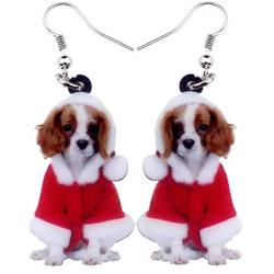 NEWEI Acrylic Cute Christmas Cavalier King Charles Spaniel Dog Earrings Dangle Drop for Women Girls Gift Charms Fashion Jewelry