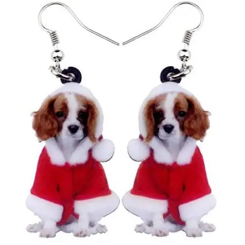 NEWEI Acrylic Cute Christmas Cavalier King Charles Spaniel Dog Earrings Dangle Drop for Women Girls Gift Charms Fashion Jewelry