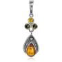 Multicolor Amber Sterling Silver Teardrop Beads Pendant Necklace Chain 18''