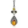 Multicolor Amber Sterling Silver Teardrop Beads Pendant Necklace Chain 18'' Multicolor Amber Sterling Silver Teardrop Beads Pendant Necklace Chain 18''