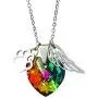 DJwindfy Rainbow Bridge Paw Print and Angel Wing Stainless Steel Necklace with Colorful Crystal,Pet Loss Memorial Gift in Memeroy of Pet