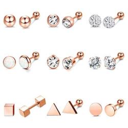 Hanpabum 9 Pairs Stainless Steel Ball Stud Earrings Barbell CZ Cartilage Helix Ear Piercing Jewelry Set for Men Women