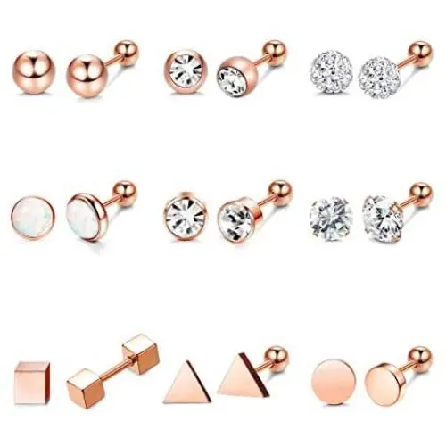 Hanpabum 9 Pairs Stainless Steel Ball Stud Earrings Barbell CZ Cartilage Helix Ear Piercing Jewelry Set for Men Women Hanpabum 9 Pairs Stainless Steel Ball Stud Earrings Barbell CZ Cartilage Helix Ear Piercing Jewelry Set for Men Women