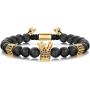 SEVENSTONE 8mm Crown King Charm Bracelet for Men Women Black Matte Onyx Stone Beads, 7.5''