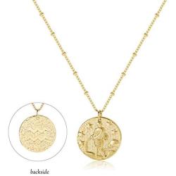 S.J JEWELRY 12 Constellations Zodiac Necklace Womens girls Simple Delicate 14K Gold Filled Coin Pendant Personalized Birthday Gifts Handmade Disc Chokers Necklace