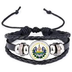 DIYthinker San Salvador El Salvador National Emblem Bracelet Braided Leather Rope Bead Wristband