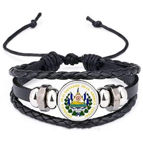DIYthinker San Salvador El Salvador National Emblem Bracelet Braided Leather Rope Bead Wristband