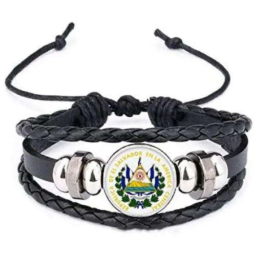 DIYthinker San Salvador El Salvador National Emblem Bracelet Braided Leather Rope Bead Wristband DIYthinker San Salvador El Salvador National Emblem Bracelet Braided Leather Rope Bead Wristband