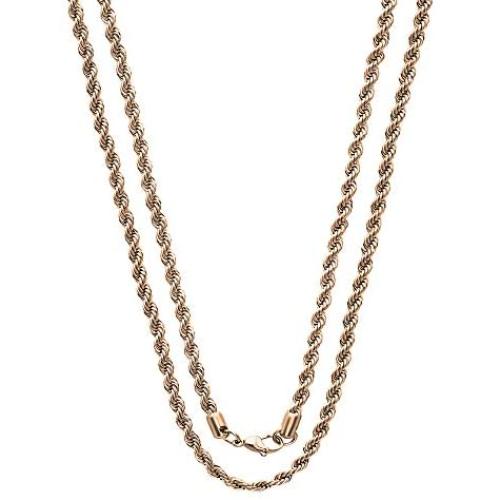 Savlano 2mm-5mm Stainless Steel Rose Gold Color Rope Twist Necklace Chain for Men & Women Comes in 16-30 inches Gift Box