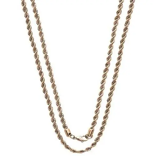 Savlano 2mm-5mm Stainless Steel Rose Gold Color Rope Twist Necklace Chain for Men & Women Comes in 16-30 inches Gift Box