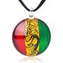 SUVANI Hand Blown Glass Jewelry Happy Rastafari Reggae Bendera Round Pendant Necklace, 18-20''
