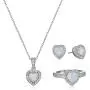 .925 Sterling Silver Gemstone and White Sapphire Halo Heart Pendant Necklace, Stud Earrings, and Size 7 Ring Set - Choice of Birthstone Colors