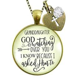 Gutsy Goodness Granddaughter Necklace He is Watching Over You Jewelry Gift from Grandma Grandpa