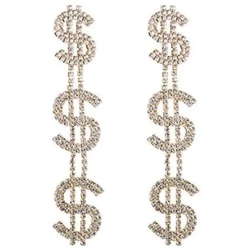 Dollar Sign Money Symbol Crystal Drop Dangle Statement Earrings Bold Fashion Jewelry Dollar Sign Money Symbol Crystal Drop Dangle Statement Earrings Bold Fashion Jewelry