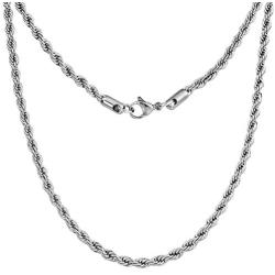 Silvadore 4mm Rope Mens Necklace - Silver Chain Twist Stainless Steel Jewelry - Neck Link Chains for Men Man Male Women Boys Girls - 18'' 20'' 22'' 24'' 26'' 36'' UK