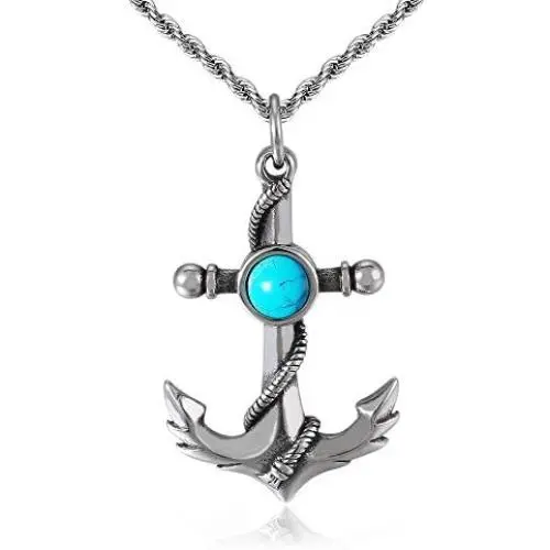 ZiWuark Mens Anchor Necklace Pendant Stainless Steel Turquoise Necklaces Nautical Anchor Pendant Jewelry For Men Women Boyfriend With 24 Inches Chain ZiWuark Mens Anchor Necklace Pendant Stainless Steel Turquoise Necklaces Nautical Anchor Pendant Jewelry For Men Women Boyfriend With 24 Inches Chain